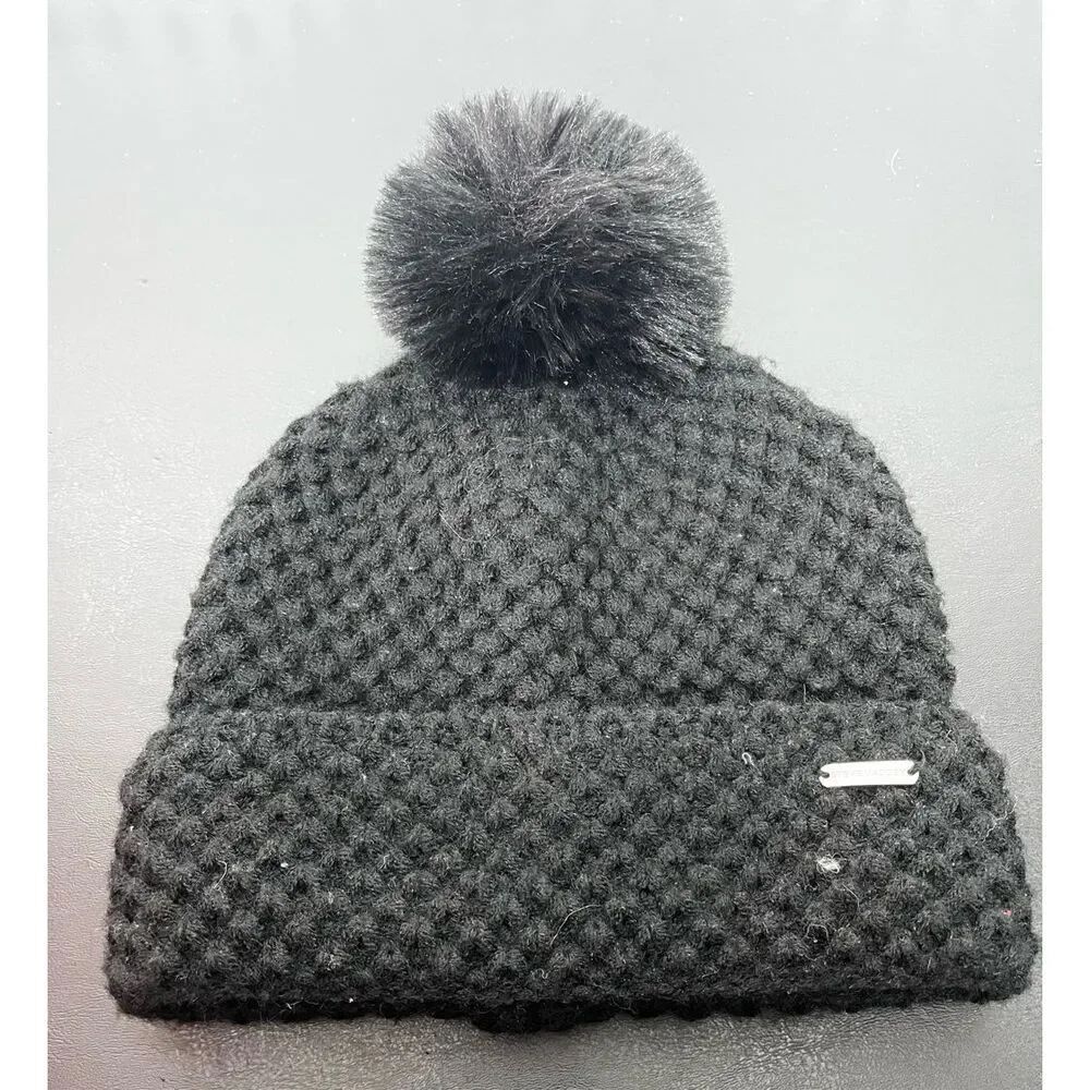 Steve Madden waffle knit pom pom beanie OS